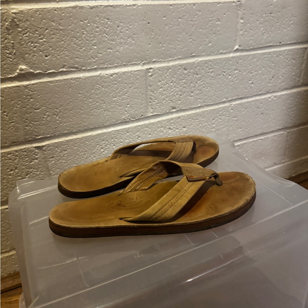 Rainbow Brown Leather Women's Sandals - Casual Flip Flops